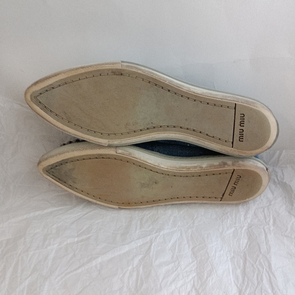 🆕 Miu Miu Denim Crystal Silver Platform Loafers size 10 - Picture 6 of 16